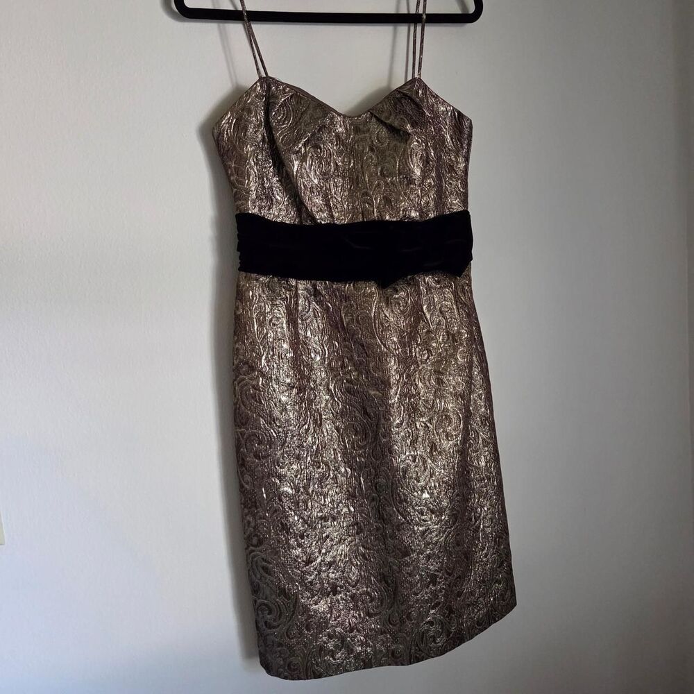 Vintage JS Collections Gold Metallic Brocade Velvet Cocktail Dress Size 8